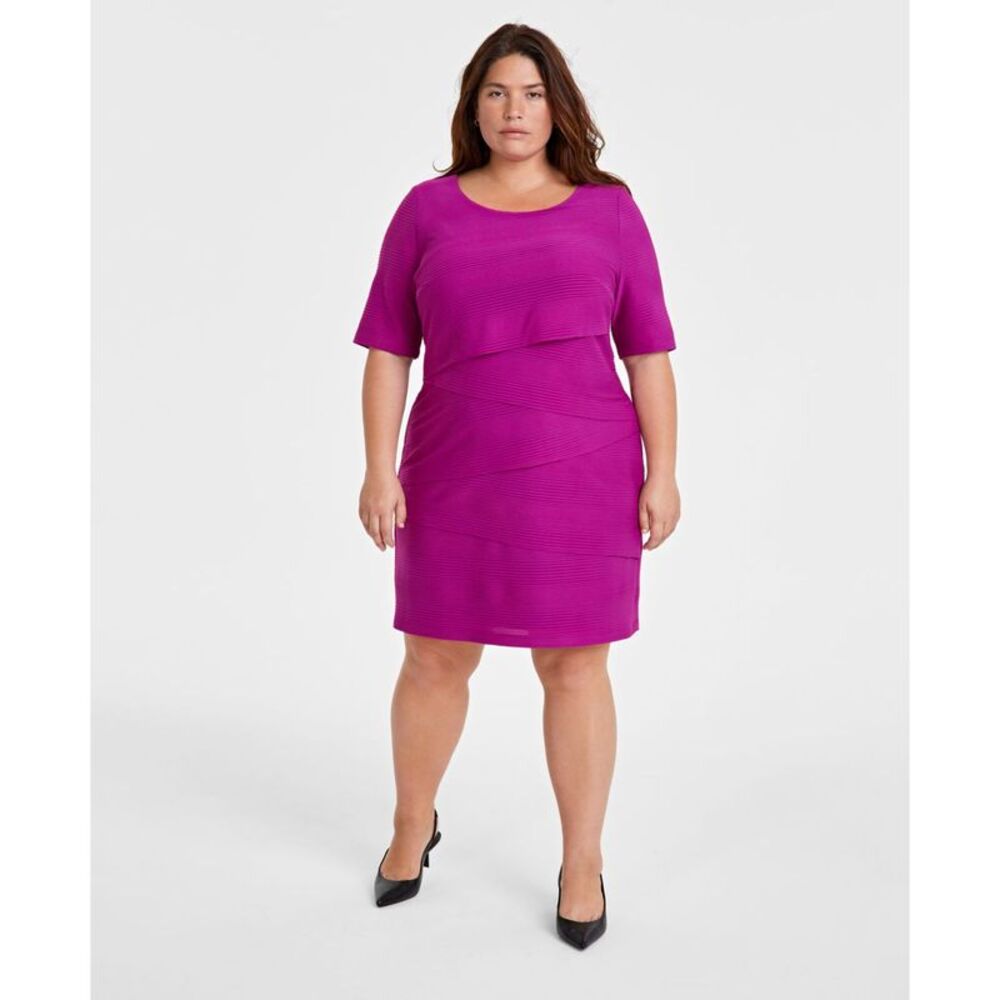 Connected Apparel Womens Zigzag Sheath Dress, Pink, Plus Size, 18W, DM